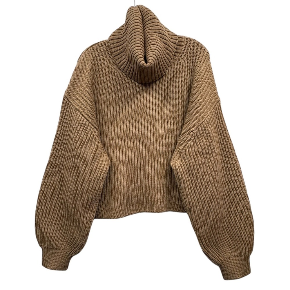 Babaton Guell Sweater Wool Chunky Ribbed Knit Camel Brown Cropped Turtleneck‎ 1X